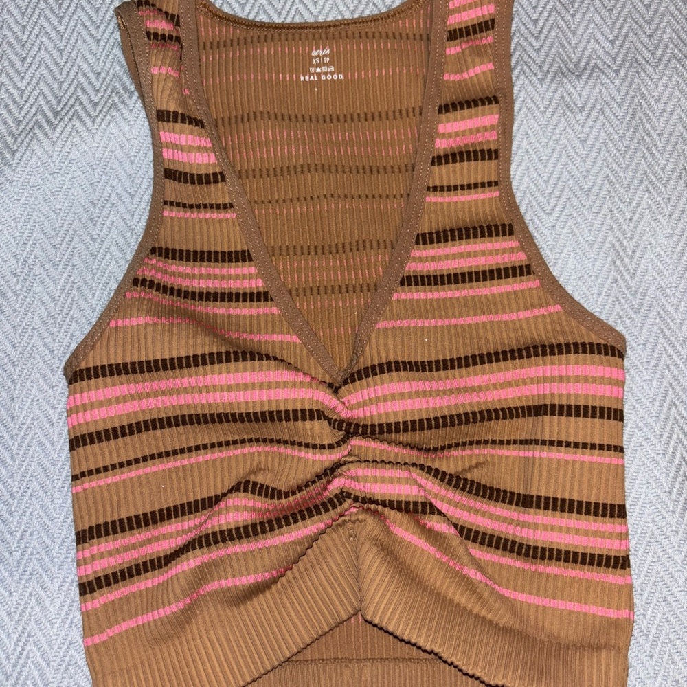 Brown and Pink Striped Women's Top